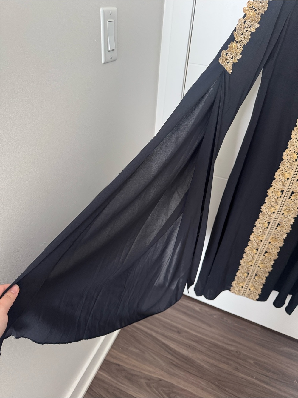SHEIN Black Long Embroidered Kaftan with Gold Trim - Picture 3 of 4